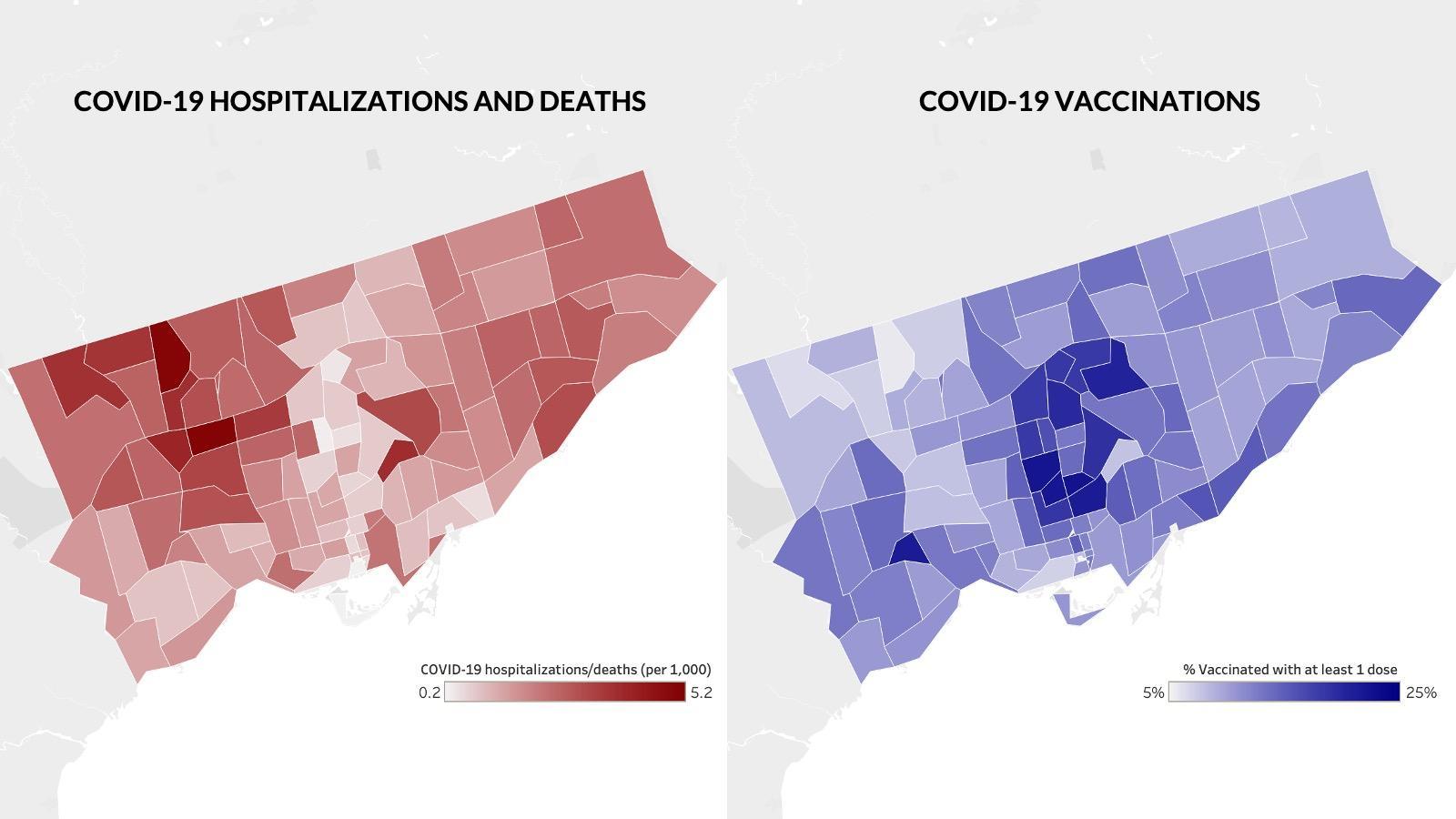 Image of two parallel graphs showing the map of Toronto during the Vaccination Process of COVID 19
